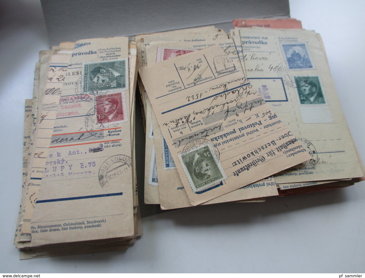 Böhmen Und Mähren Paketkarten / Postanweisung Abschnitte 147 Stück! Schöne Frankaturen! Randstücke! Fundgrube! Perfins - Collections
