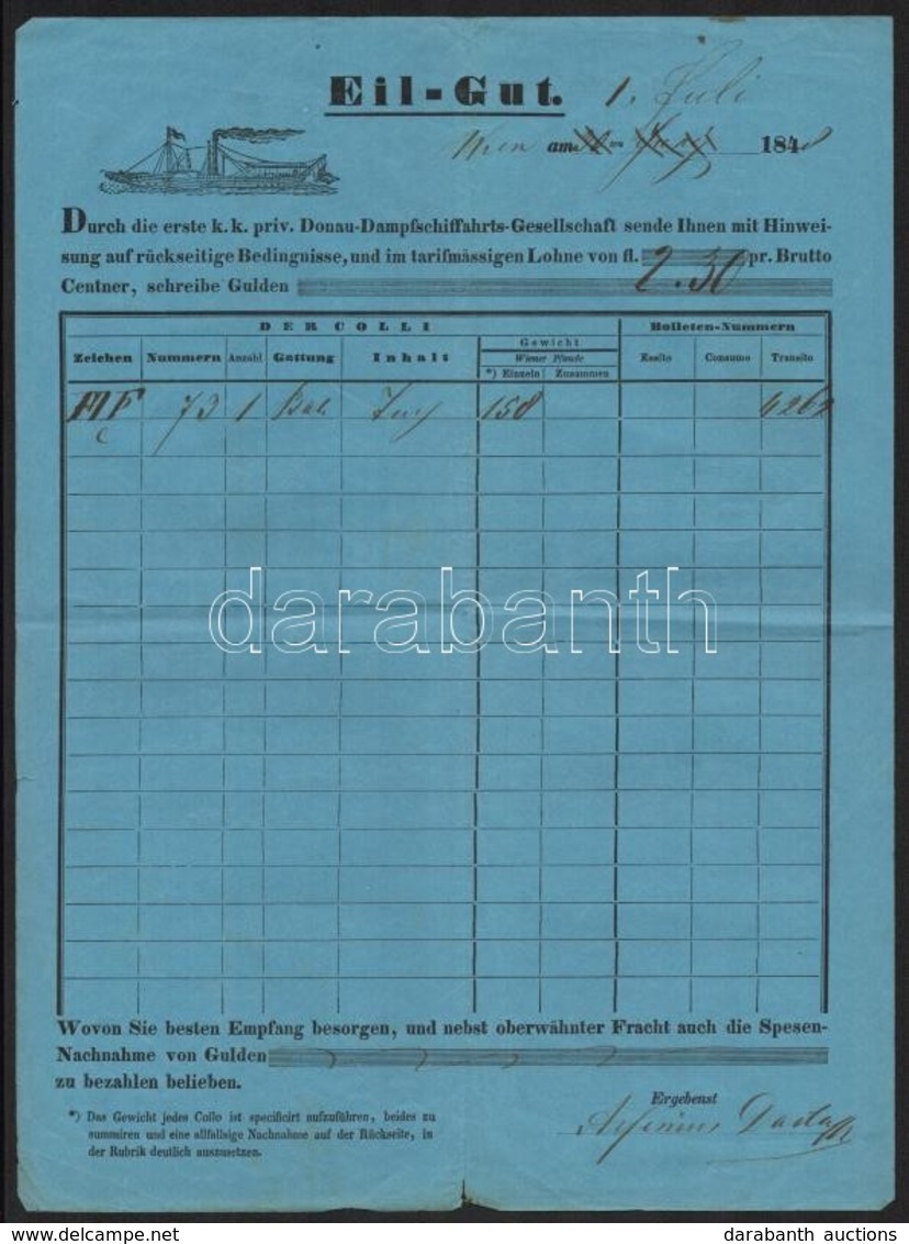 1843 DDSG Gyorsáru Fuvarlevél - Ohne Zuordnung