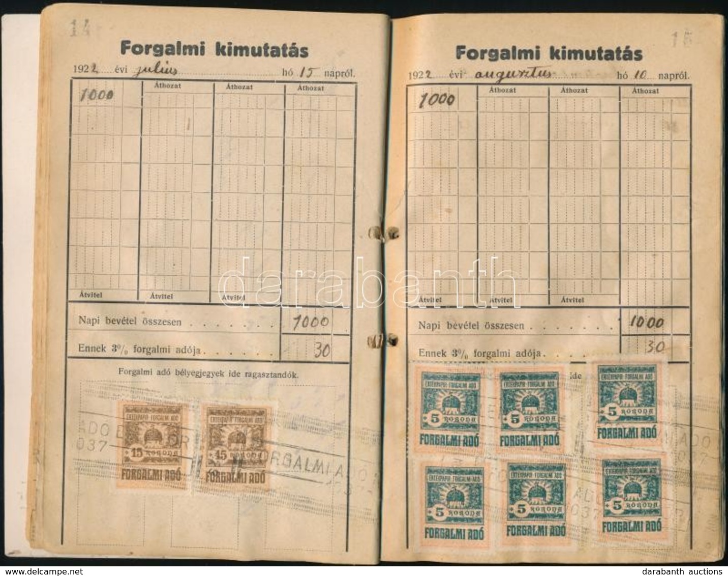 Csaknem Teljes Forgalmi Adó Könyv 1921-1929 Sok Forgalmi Adó Bélyeggel, újrakötve - Zonder Classificatie