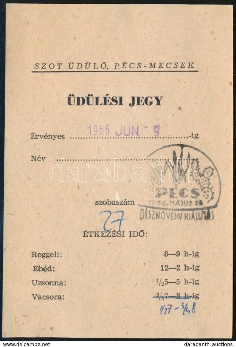 1966 SZOT Üdülő Pécs-Mecsek üdülési Jegy, Hátoldalán Rendszabályokkal - Zonder Classificatie