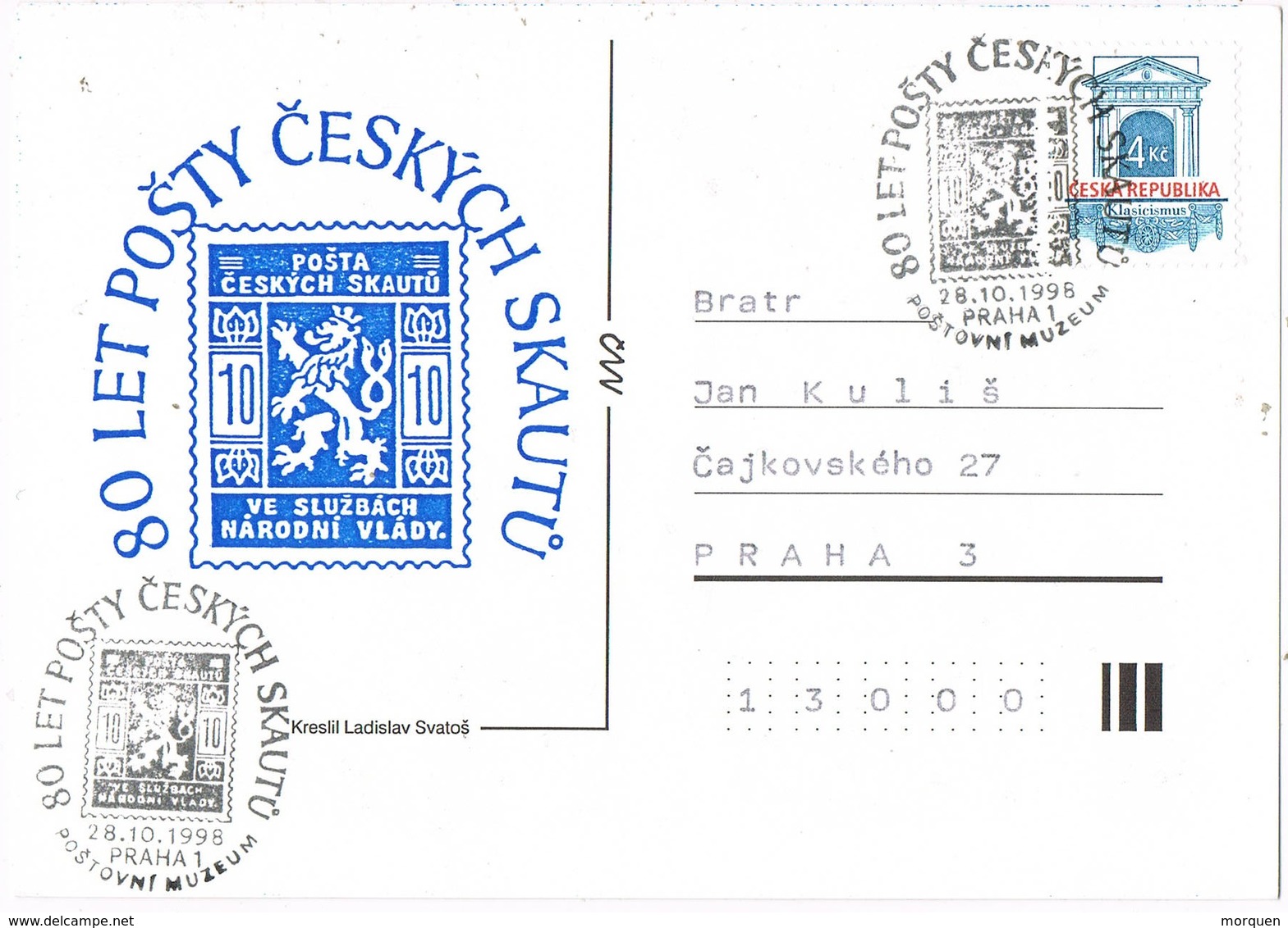 32574. Tarjeta PRAHA (Republica Checa) 1998. Postovni Muzeum, Museo Postal. Theme SCOUT - Cartas & Documentos