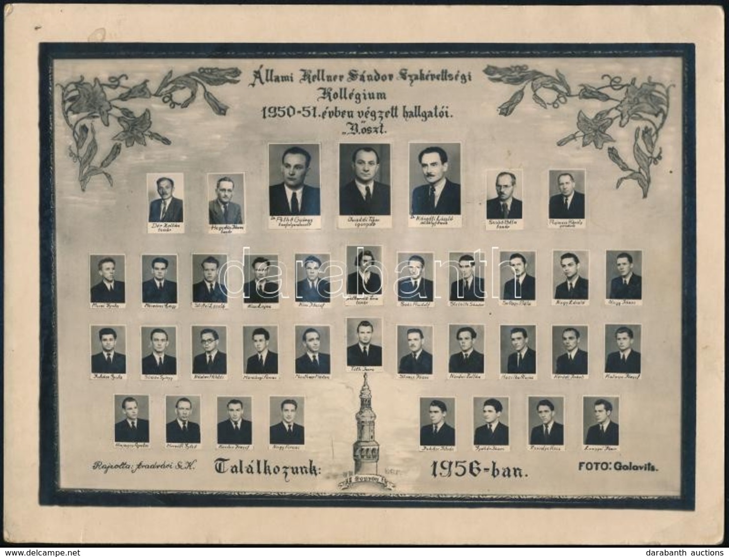 1951 Sopron, Állami Kellner Sándor Szakérettségi Kollégium Tanárai és Végzett Hallgatói, Kistabló Nevesített Portrékkal, - Andere & Zonder Classificatie