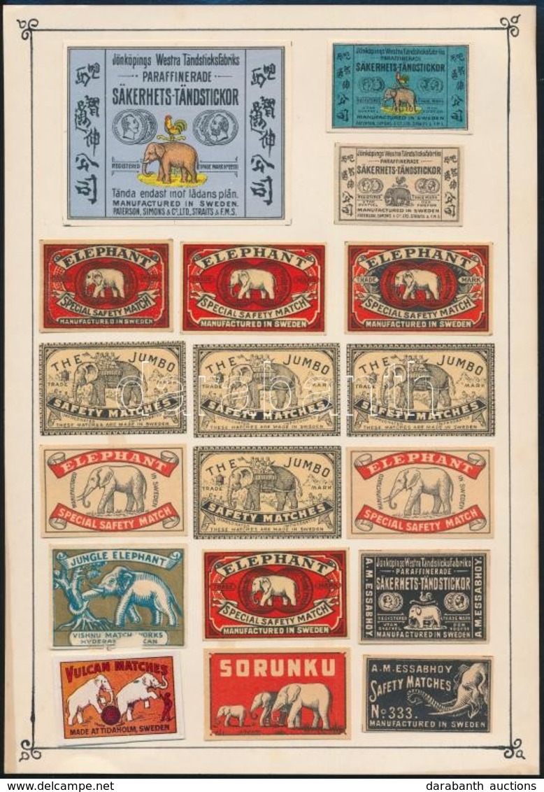 43 Db Svéd Gyufacímke Elefántok és Egyéb Témában 2 Kartonlapra Ragasztva - Zonder Classificatie