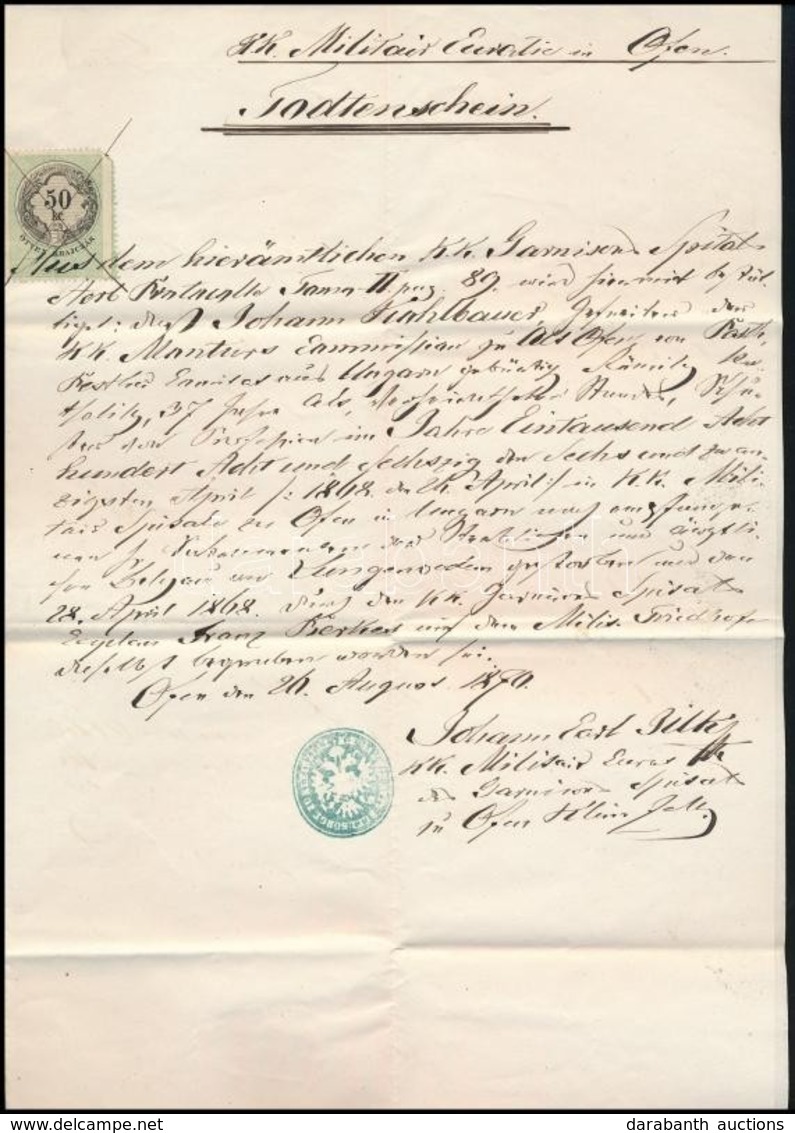 1870 Buda, Német Nyelvű Katonai Irat 50 Kr Okmánybélyeggel - Andere & Zonder Classificatie