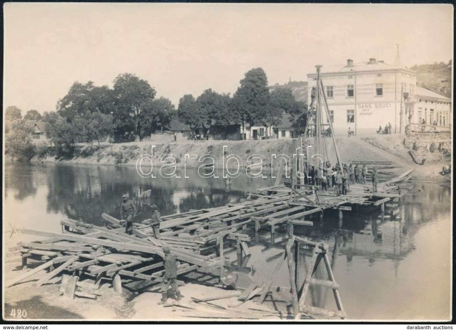 Cca 1941-1944 Czortków (Csortkiv, Ukrajna), Híd építése, 12×16,5 Cm - Andere & Zonder Classificatie
