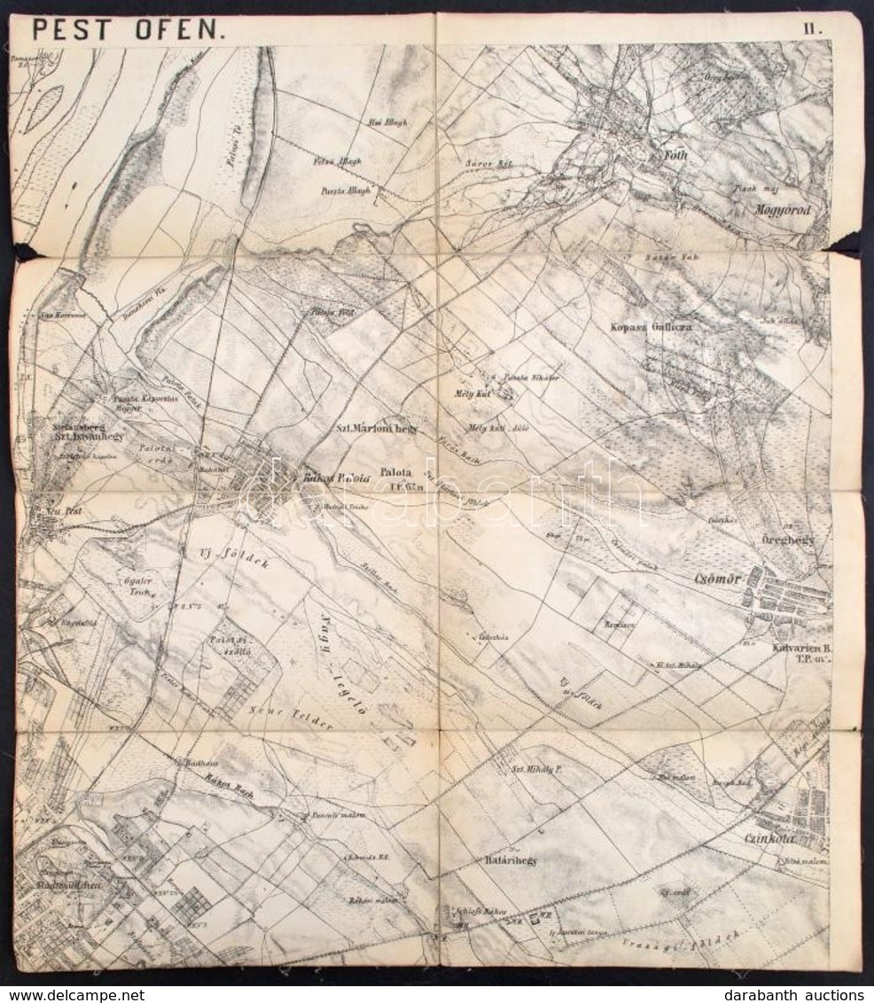 Cca 1850 É-Ny Pest és Környékének Térképe. Angyalföld, Városliget, Fót. Vásznon. 43x50 Cm - Andere & Zonder Classificatie