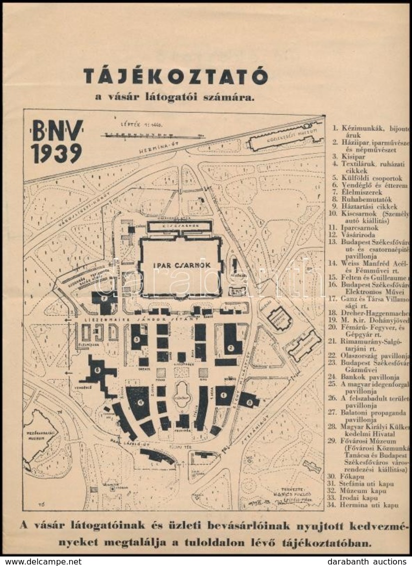 1939 BNV Budapesti Nemzetközi Vásár Térképe és Helyszínrajza 4 P.  24x31 Cm - Andere & Zonder Classificatie