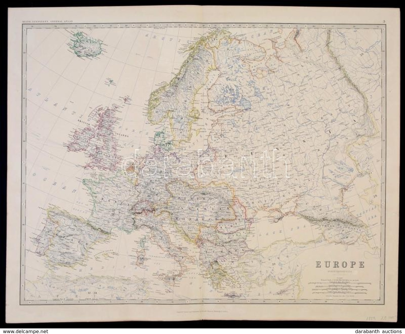 1879 Európa Nagyméretű Határszínezett Rézmetszetű Térképe. / 1879 Map Of Europe By Keith Johnston F. R. S. E. Colored Et - Andere & Zonder Classificatie