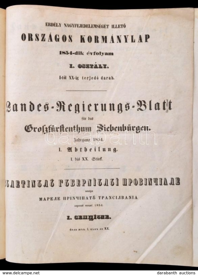 1854 Erdély Nagyfejedelemséget Illető Országos Kormánylap. Landes Regierungs-Blatt Für Das Grossfürstenthum Siebenbürgen - Zonder Classificatie