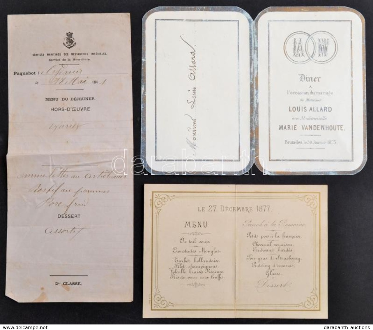 1861-1875 3 Db Menükártya / Menu Cards - Zonder Classificatie