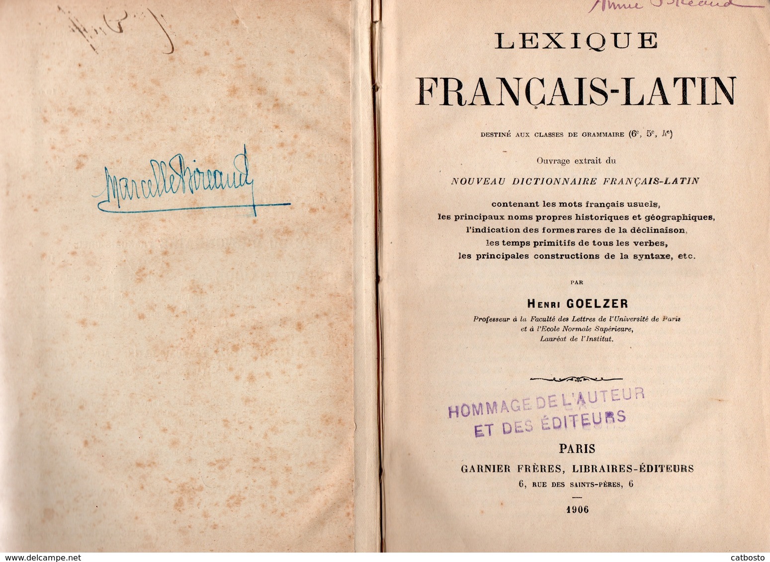 Lexique Français Latin - Garnier Frères Editeurs 1906 - 12-18 Years Old