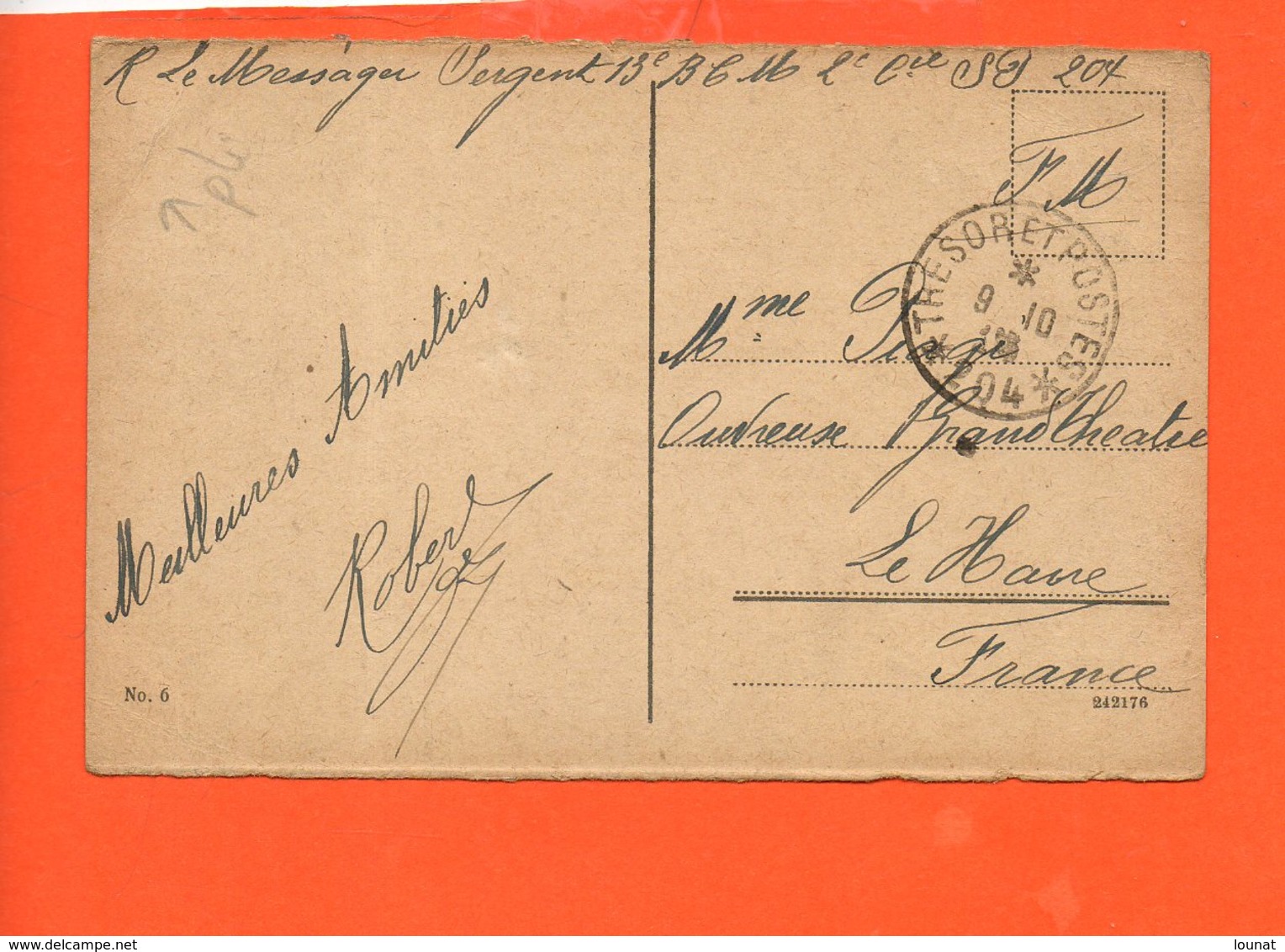Militaire - Trésor Et Poste 204 - Le Messager Sergent 13 è  - 2ème Compagnie Infanterie 204 - Military Postmarks From 1900 (out Of Wars Periods)