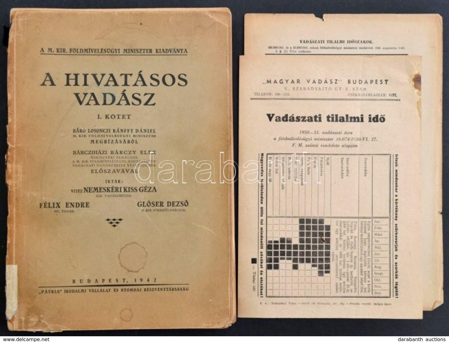 Nemeskéri Kiss Géza-Félix Endre-Glóser Dezső: A Hivatásos Vadász. I. Kötet. Bárcziházi Bárczy Elek Előszavával. Bp.,1942 - Zonder Classificatie