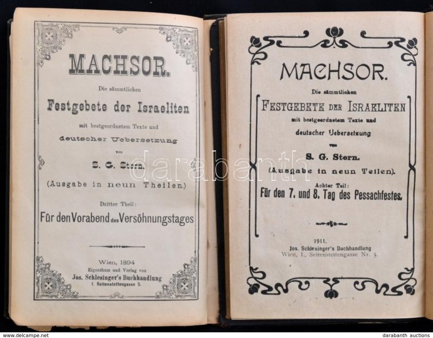 Machsor. Die Sämmtlichen Festgebete Der Israeliten. Szerk.: Stern, S. G. 3., 8. Köt. Wien, 1894-1911, Joseph Schlesinger - Zonder Classificatie