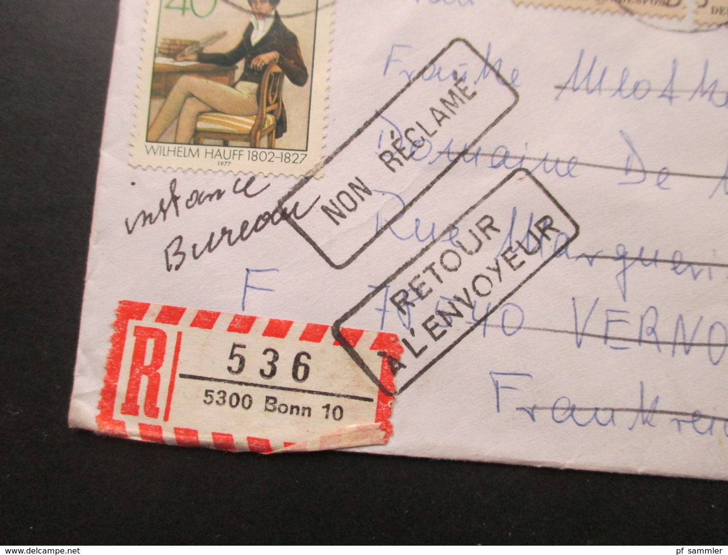 BRD 1977 MiF Einschreiben 5300 Bonn Nach Vernouillet Stempel Non Reclame / Retour A L'Envoyeur Retourbrief - Briefe U. Dokumente