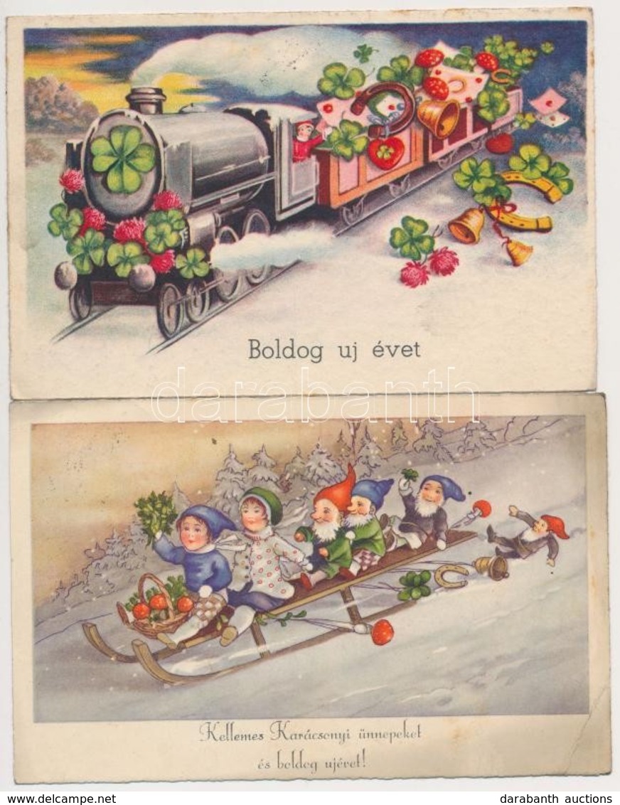 15 Db RÉGI Motívumlap, Újévi üdvözlő / 15 Pre-1945 Motive Postcards, New Year Greetings - Ohne Zuordnung