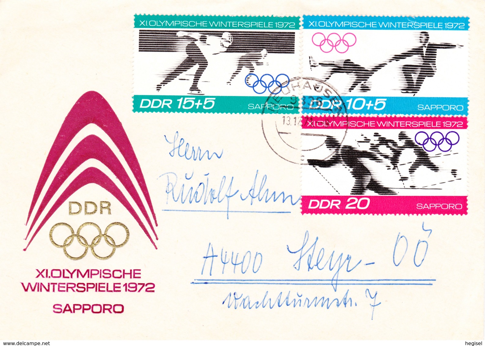 1971, DDR, "11.Olympische Winterspiele Sapporo 1972", 3 Werte, Echt Gelaufen - Privé Briefomslagen - Gebruikt