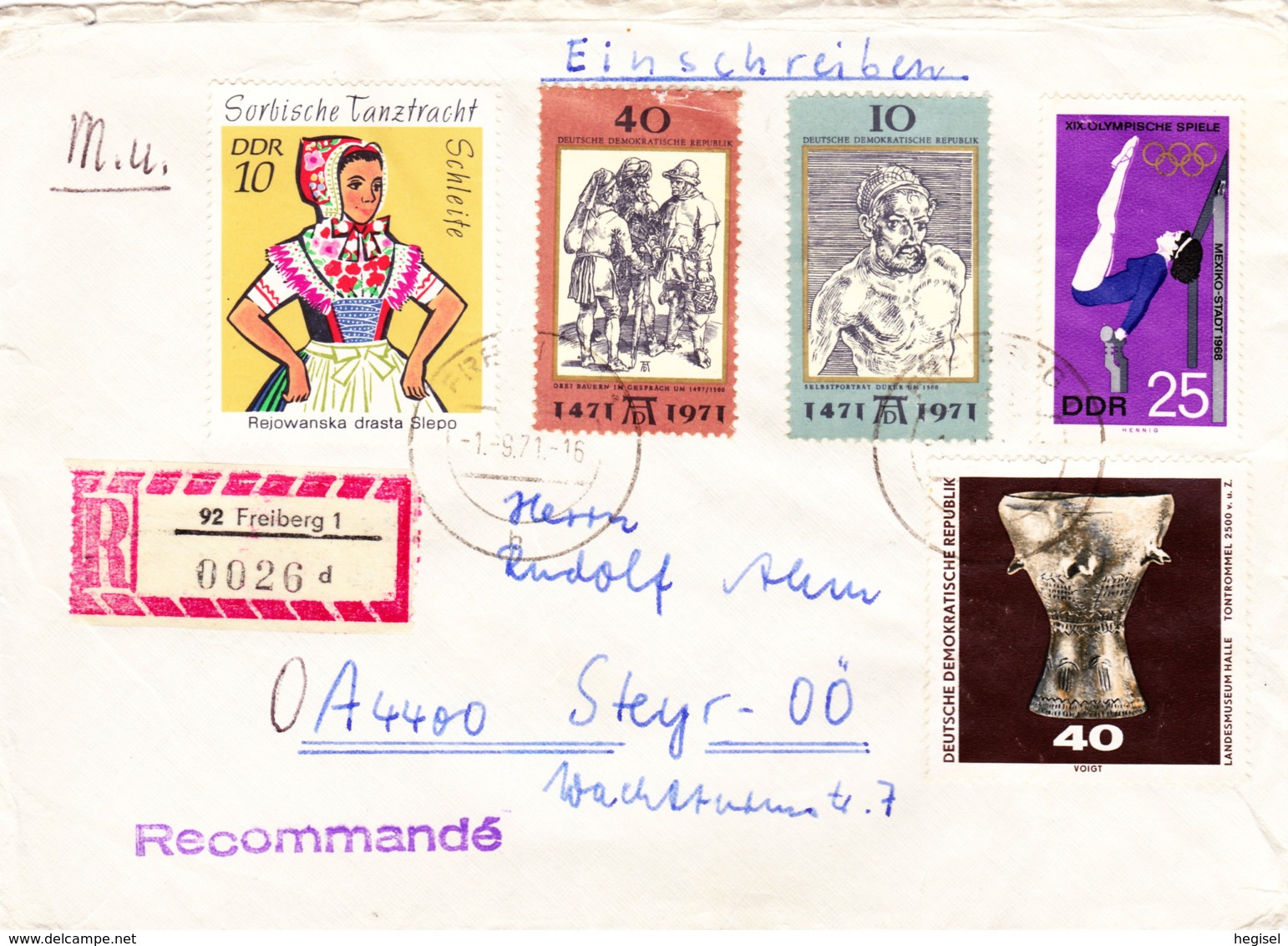 1971, DDR, Verschiedene Briefmarken, REC, Echt Gelaufen, Stempel "Tauschkontrolle 14 D" - Enveloppes Privées - Oblitérées