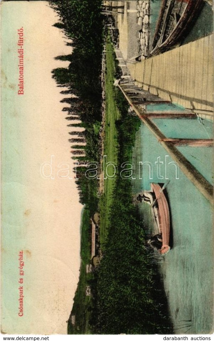 T2/T3 1911 Balatonalmádi-fürdő, Csónakpark és Gyógyház. Fodor Ferencz Kiadása - Zonder Classificatie