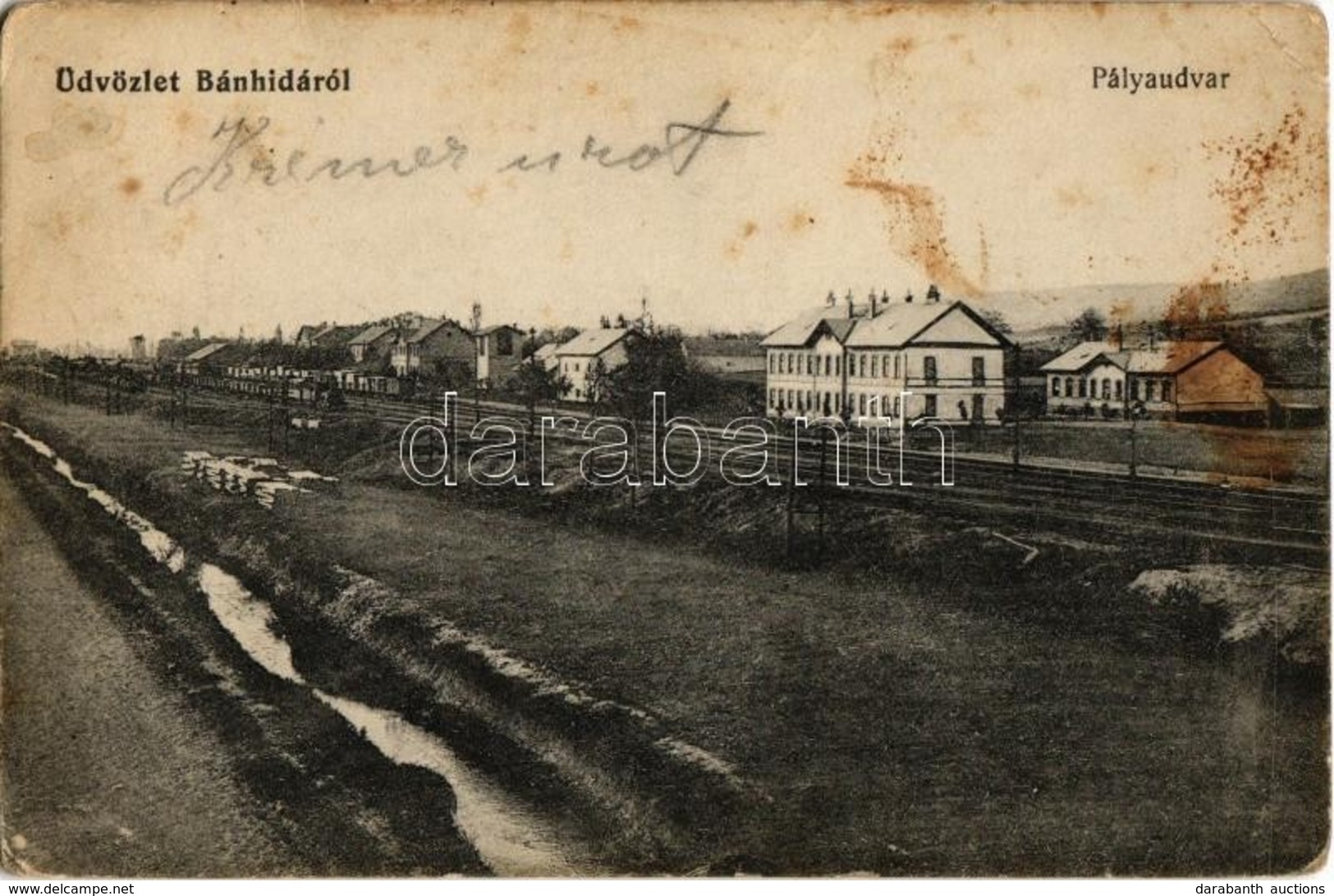 T2/T3 1914 Bánhida (Tatabánya), Pályaudvar, Vasútállomás, Vagonok. Kiadja Kálmán Hugó  (fl) - Zonder Classificatie