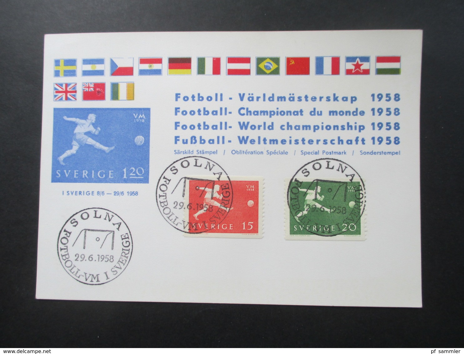 Fußball WM 1958 Schweden Sonderkarte Und SST Solna Fotboll VM I Sverige - 1958 – Schweden