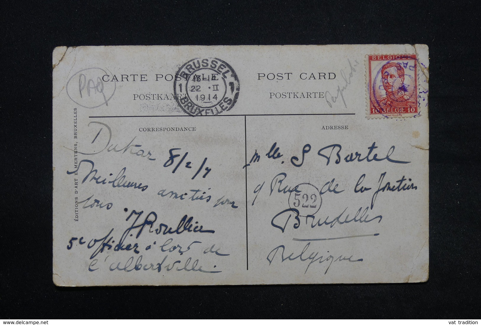 BELGIQUE - Oblitération Maritime Sur Carte Postale Pour La Belgique En 1914 - L 28338 - Other & Unclassified