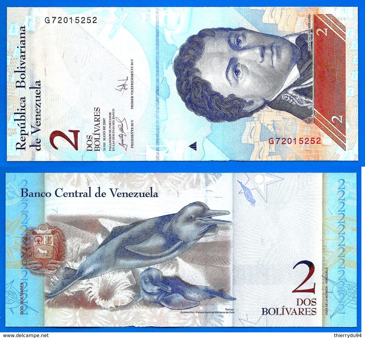 Venezuela 2 Bolivares 2007 UNC NEUF Qe Prix + Port Oiseau Bird Paypal Skrill Bitcoin OK - Venezuela