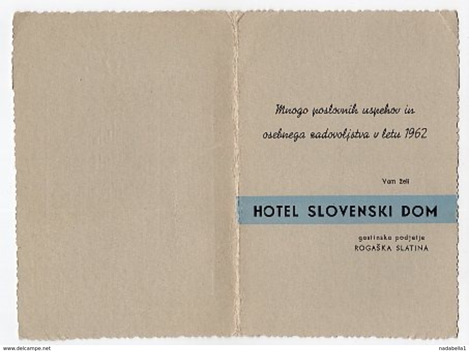 1960s, SLOVENIA, ROGASKA SLATINA, HOTEL SLOVENSKI DOM, HOTEL LABEL AND 1962 NEW YEARS GREETINGS CARD - Hotel Labels