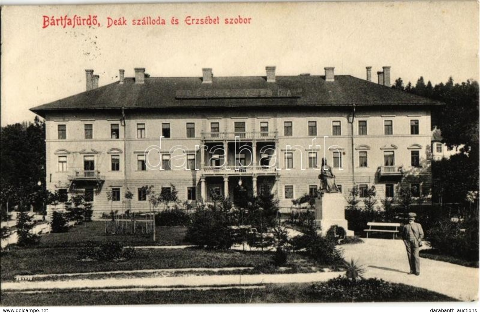 T2 1911 Bártfafürdő, Bardejovské Kúpele, Bártfa, Bardiov; Deák Szálloda, Erzsébet Szobor. Eschwig és Hajts Kiadása, Hajt - Non Classificati