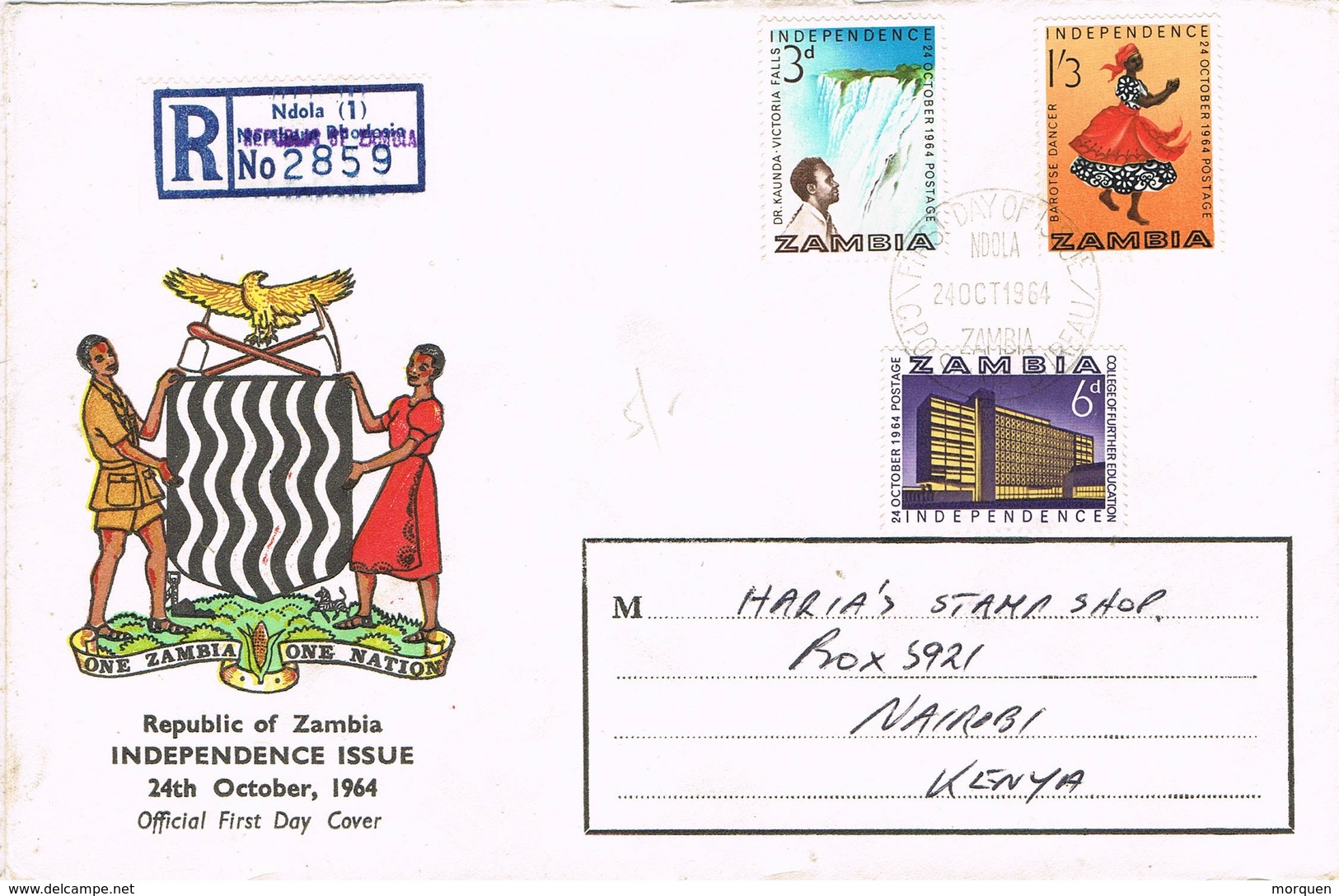 32588. Carta Certificada NDOLA (Zambia) 1964. Independence Issue - Zambia (1965-...)