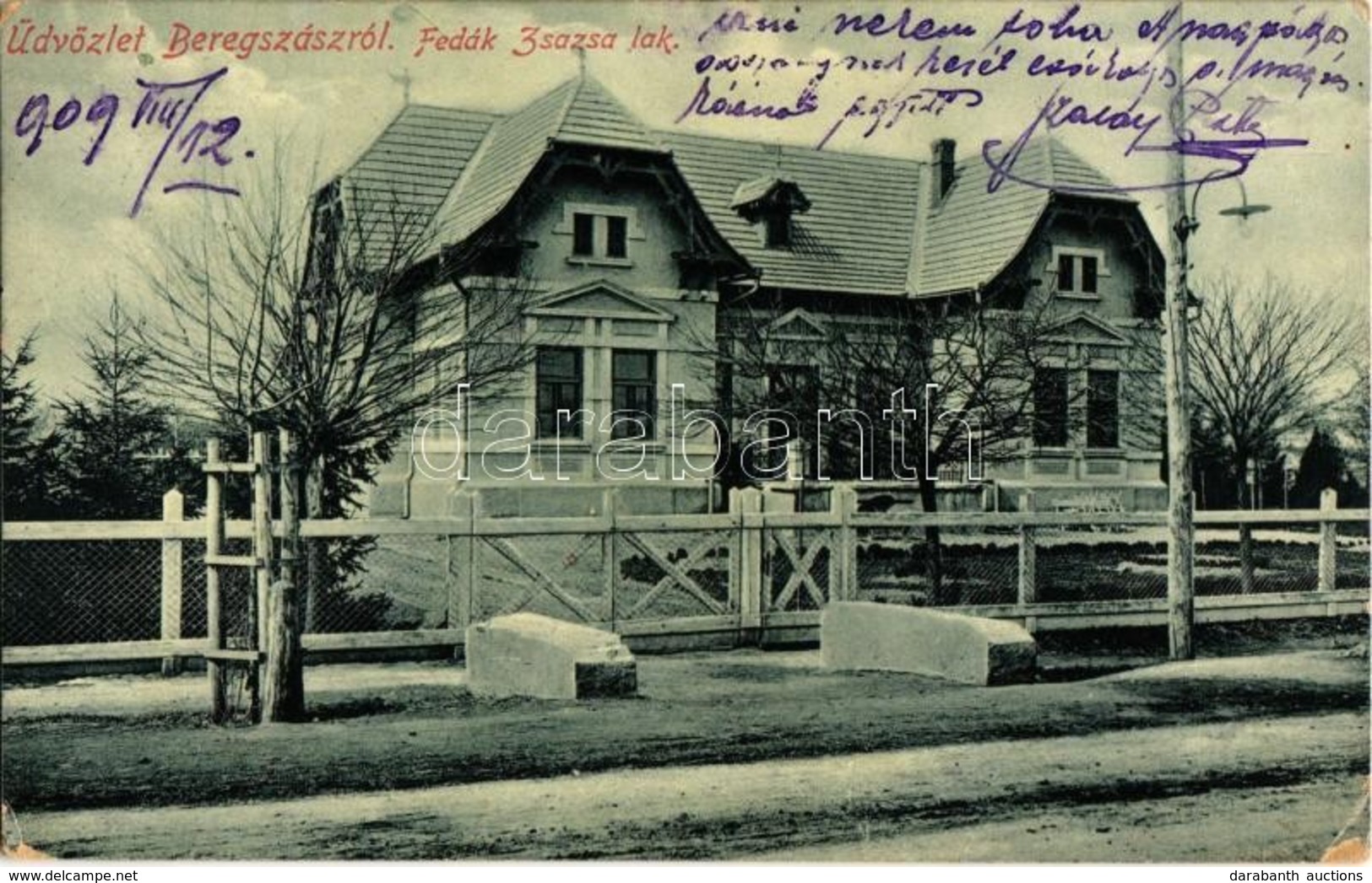 T2/T3 1909 Beregszász, Berehove; Fedák Zsazsa Lak. W. L. Bp. 6049. / Villa (EK) - Zonder Classificatie