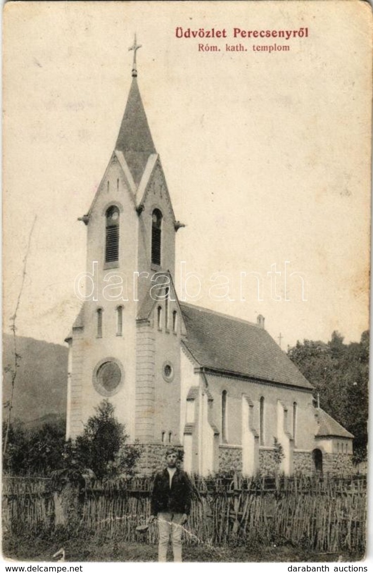 ** T2/T3 Perecseny, Perechyn, Perecin; Római Katolikus Templom / Roman Catholic Church (gyűrődés / Crease) - Zonder Classificatie