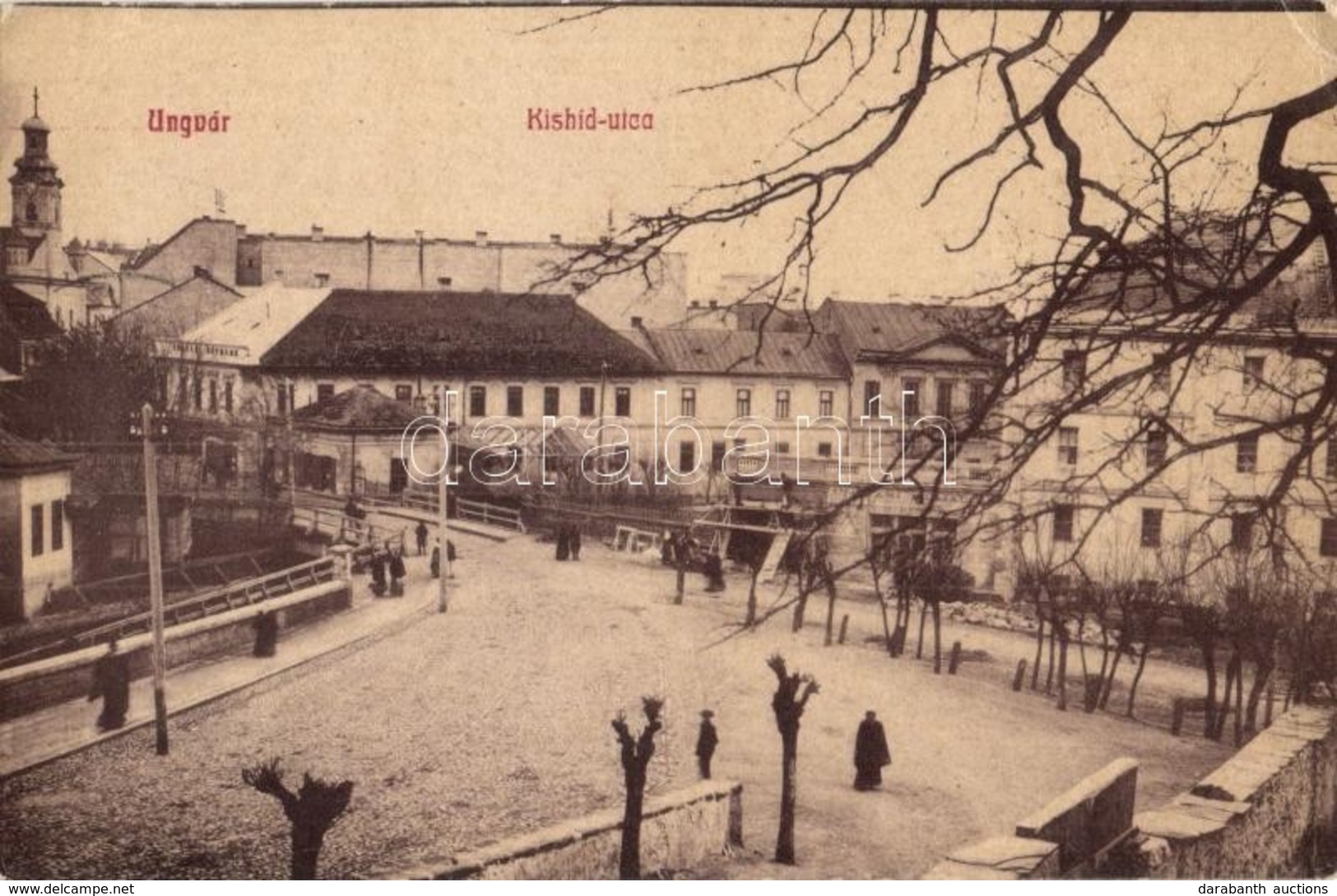 T2/T3 1915 Ungvár, Uzshorod, Uzhorod; Kishíd Utca, Népbank, Műmalom. W. L. (?) 412. / Street View, Bank, Mill (EK) - Zonder Classificatie