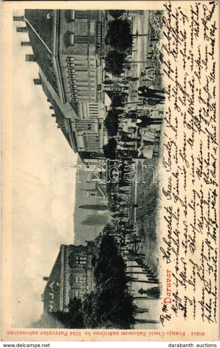 T2/T3 1901 Daruvár, Daruvar; Utcakép, L.J. Jovanovic üzlete / Street View With Shop - Zonder Classificatie