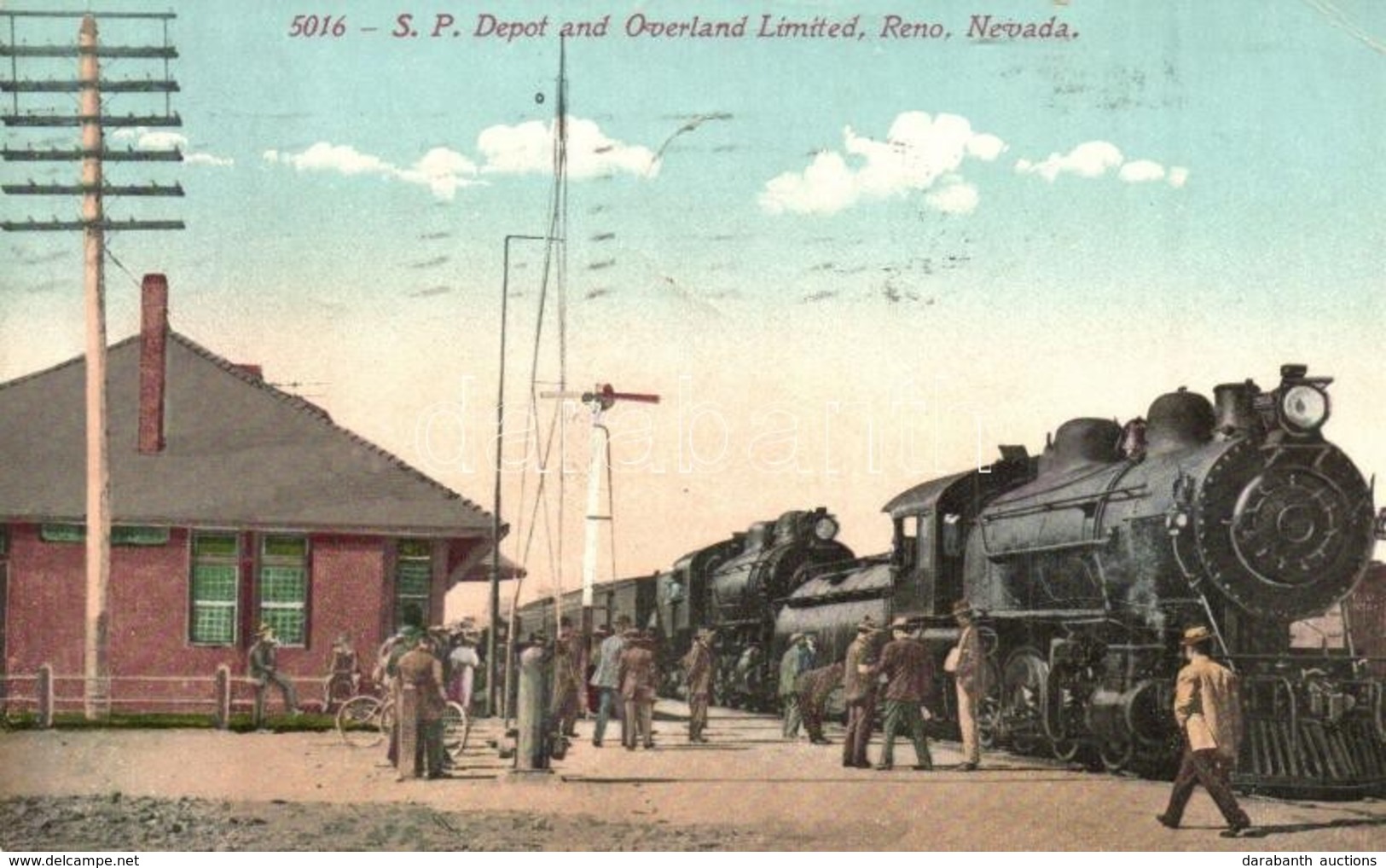T2/T3 1921 Reno (Nevada), S.P. Depot And Overland Limited, Locomotive At The Railway Station  (EK) - Zonder Classificatie