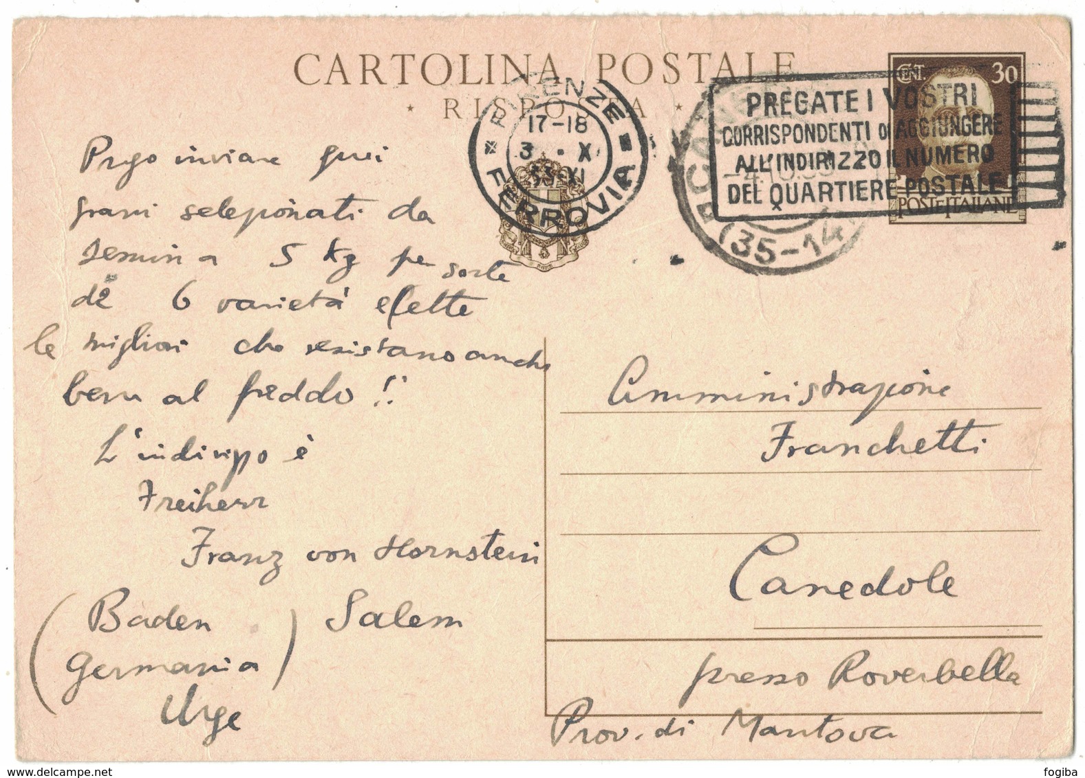 AN176   Regno Firenze 1933 Cartolina Postale Per Canedole Annullo Frazionario - Storia Postale