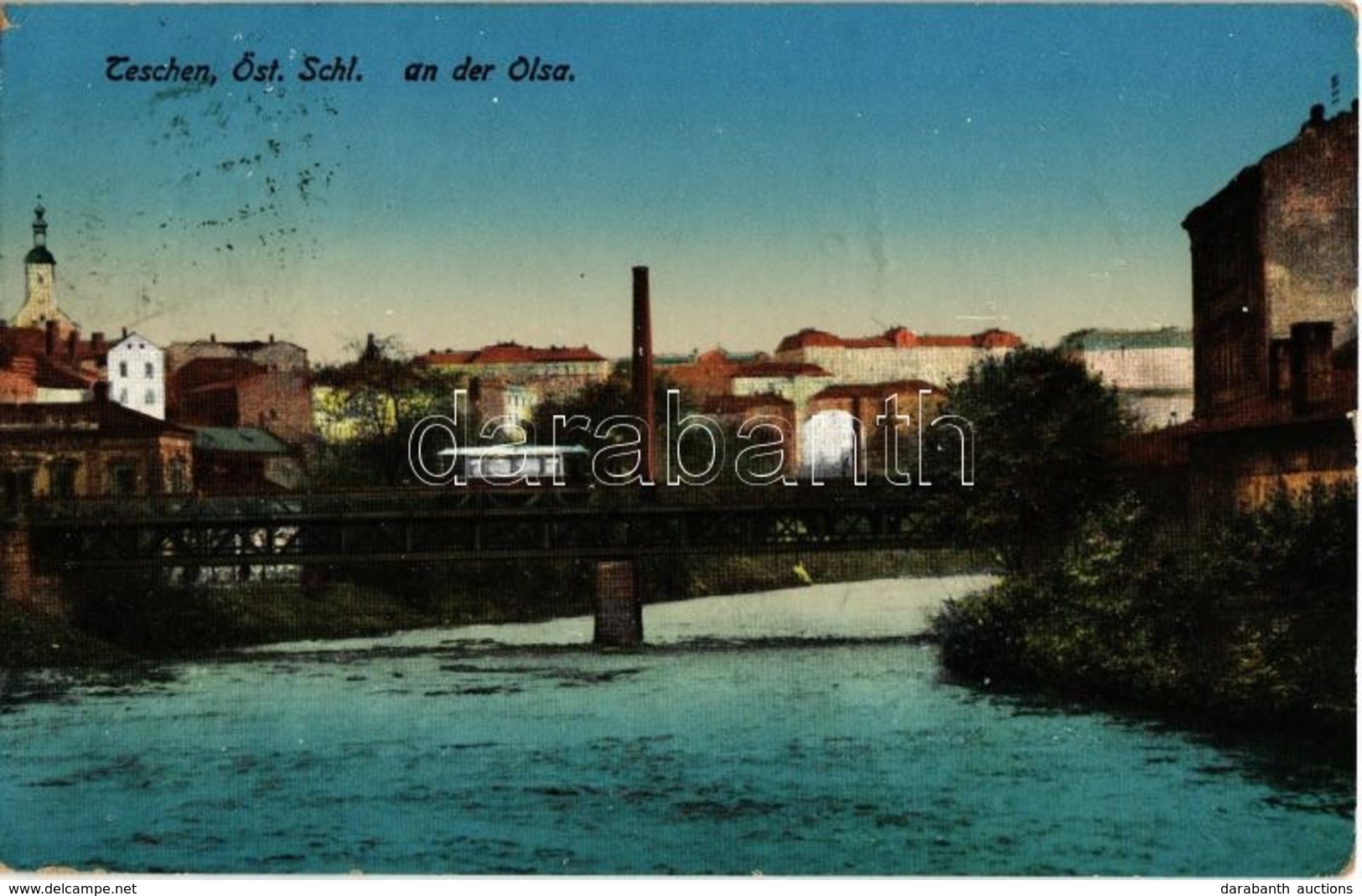 T2/T3 1914 Cieszyn, Teschen; An Der Olsa. Verlag S. Holländer / Olsa Riverside, Bridge With Tram (EK) - Zonder Classificatie