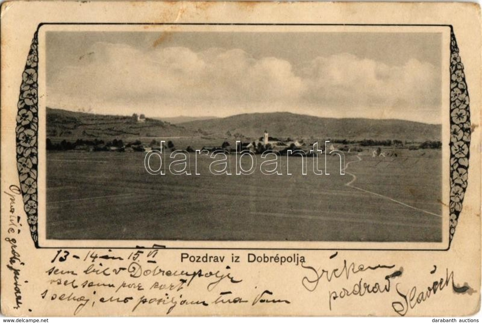 T2/T3 1915 Dobrepolje, General View With Church. Floral Frame (EK) - Zonder Classificatie