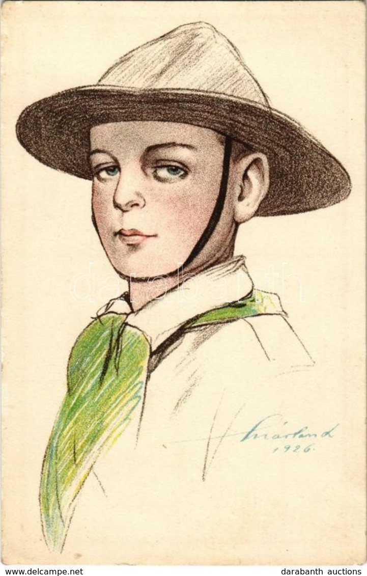 ** T2 Cserkész Fiú. Kiadja A Magyar Cserkészszövetség Nagytábortanácsa 1926. / Hungarian Boy Scout Art Postcard S: Márto - Zonder Classificatie