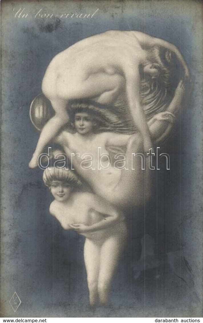 ** T1/T2 Un Bon Vivant / Erotic Optical Illusian Postcard With Nude Ladies - Zonder Classificatie
