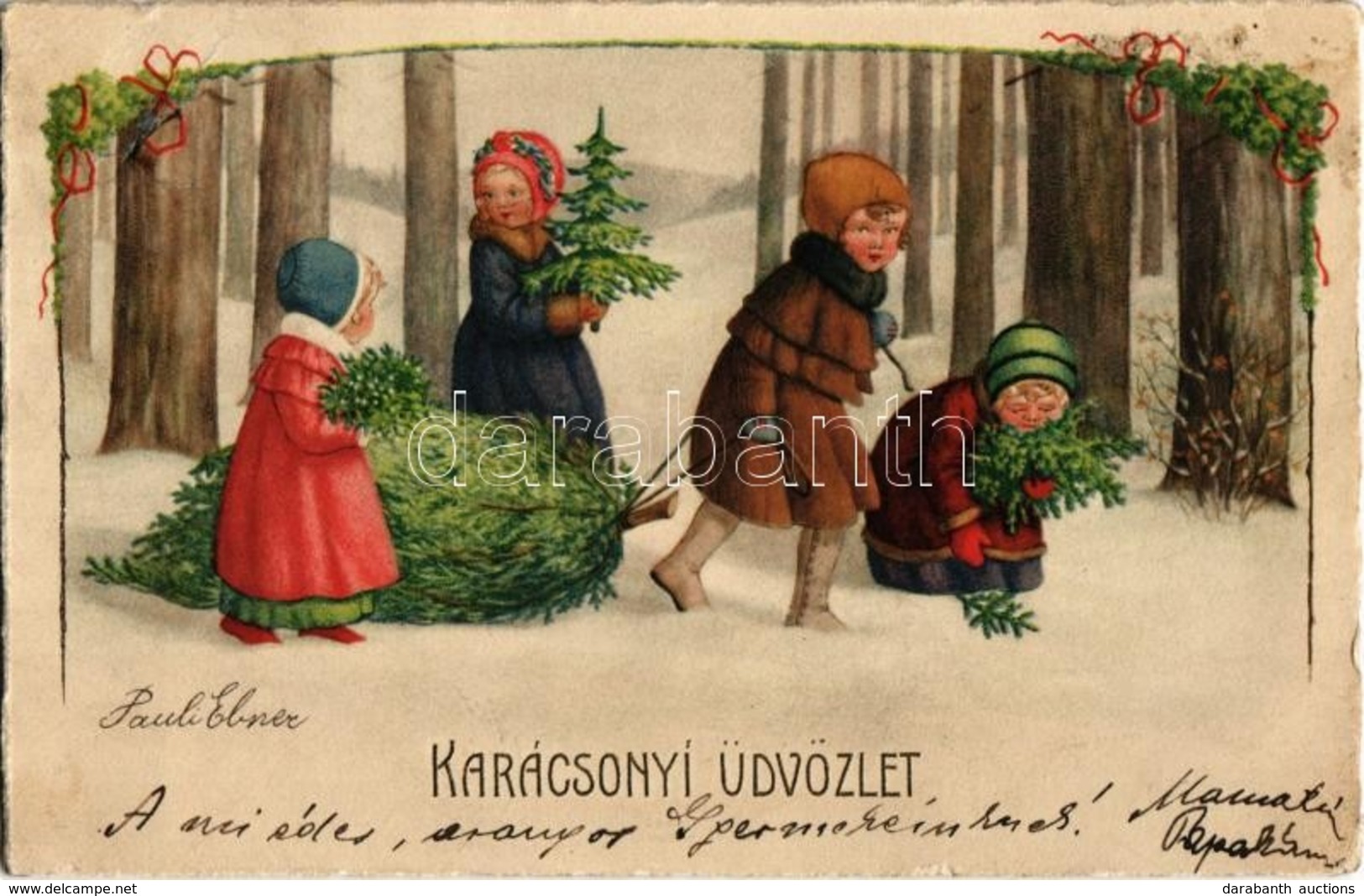 * T2/T3 1916 Karácsonyi Üdvözlet / Children Art Postcard With Christmas Greeting S: Pauli Ebner (EK) - Zonder Classificatie