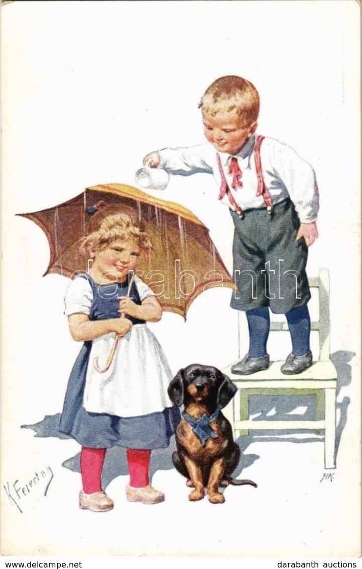 * T1/T2 Children Art Postcard With Dog. B.K.W.I. 454-1. S: K. Feiertag - Zonder Classificatie