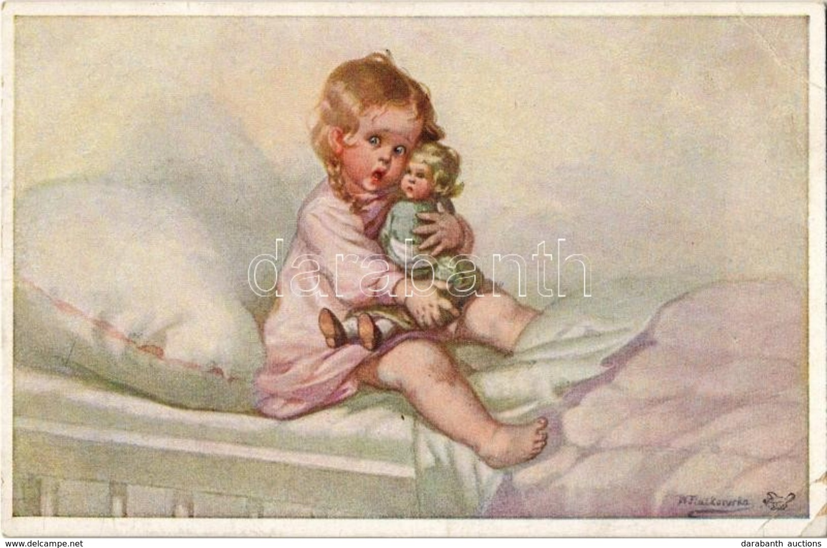 ** T2/T3 Little Girl With Doll. Wohlgemuth & Lissner 'Puppen-Mütterchen' No. 1108. Primus-Postkarte S: Wally Fialkowska  - Zonder Classificatie