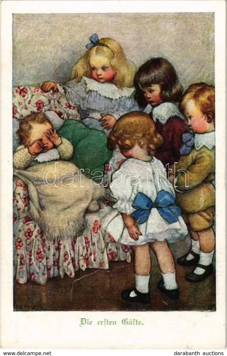** T4 Die Ersten Gäste / Children Art Postcard. M. Munk Wien Nr. 712. S: B. Pearse (tear In The Middle) - Zonder Classificatie