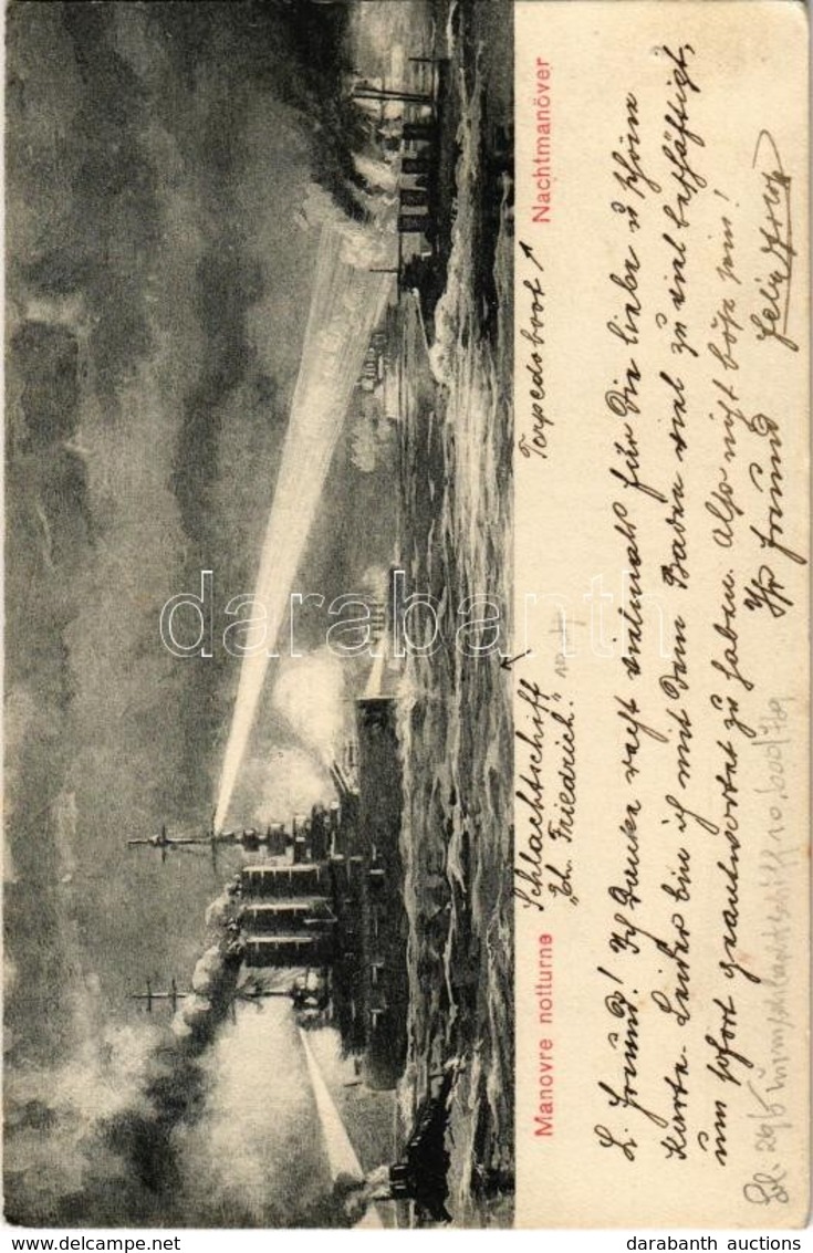 T4 1910 Manovre Notturne / Nachtmanöver. Schlachtschiff Eh. Friedrich, Torpedoboot / Osztrák-Magyar Haditengerészet SMS  - Ohne Zuordnung