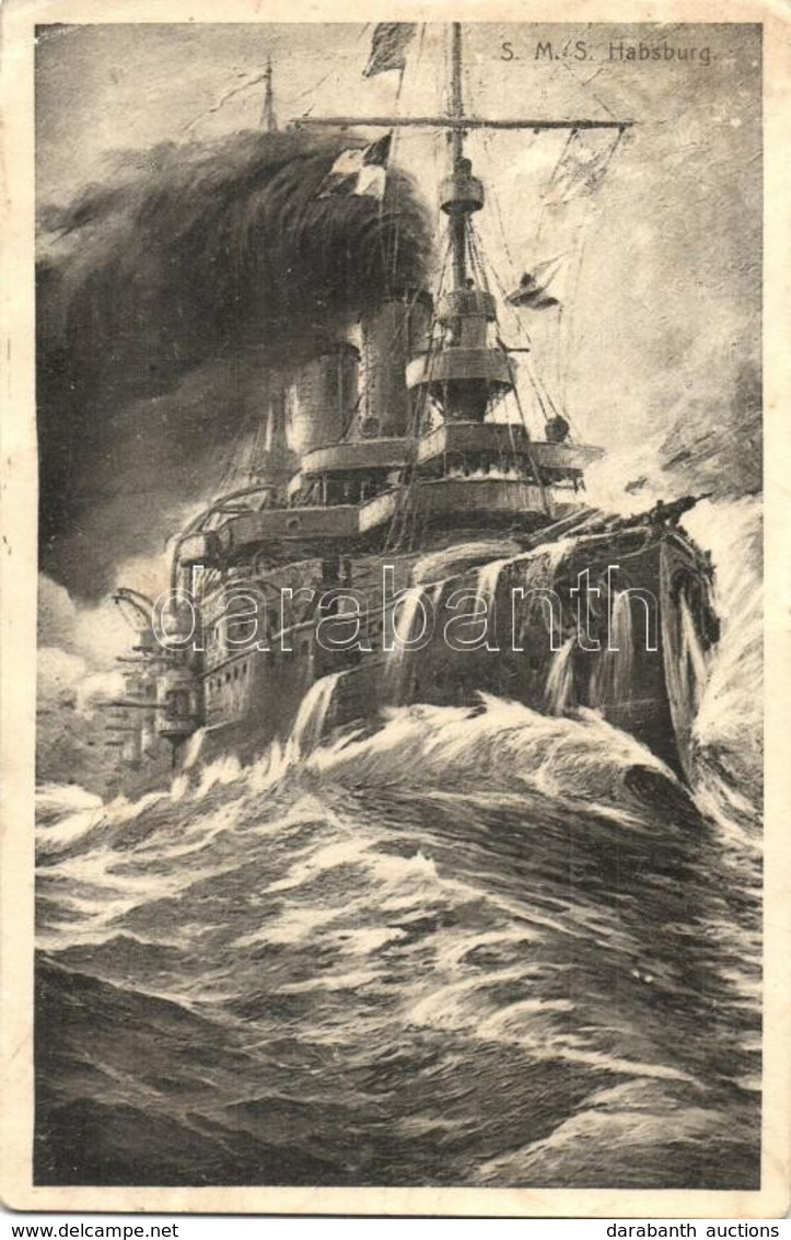 * T2/T3 1912 SMS Habsburg Osztrák-magyar Habsburg-osztályú Pre-dreadnought Csatahajó, Haditengerészeti Zászló A Hátoldal - Zonder Classificatie