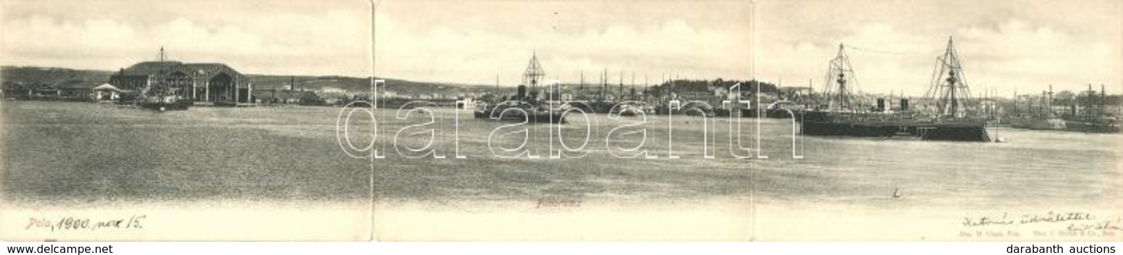 T3 Pola, Hajógyár 1900-ban, Kazamata Hajók. 3-részes Panorámalap / Ship Factory In 1900, K.u.K. Kriegsmarine. 3-tiled Pa - Zonder Classificatie