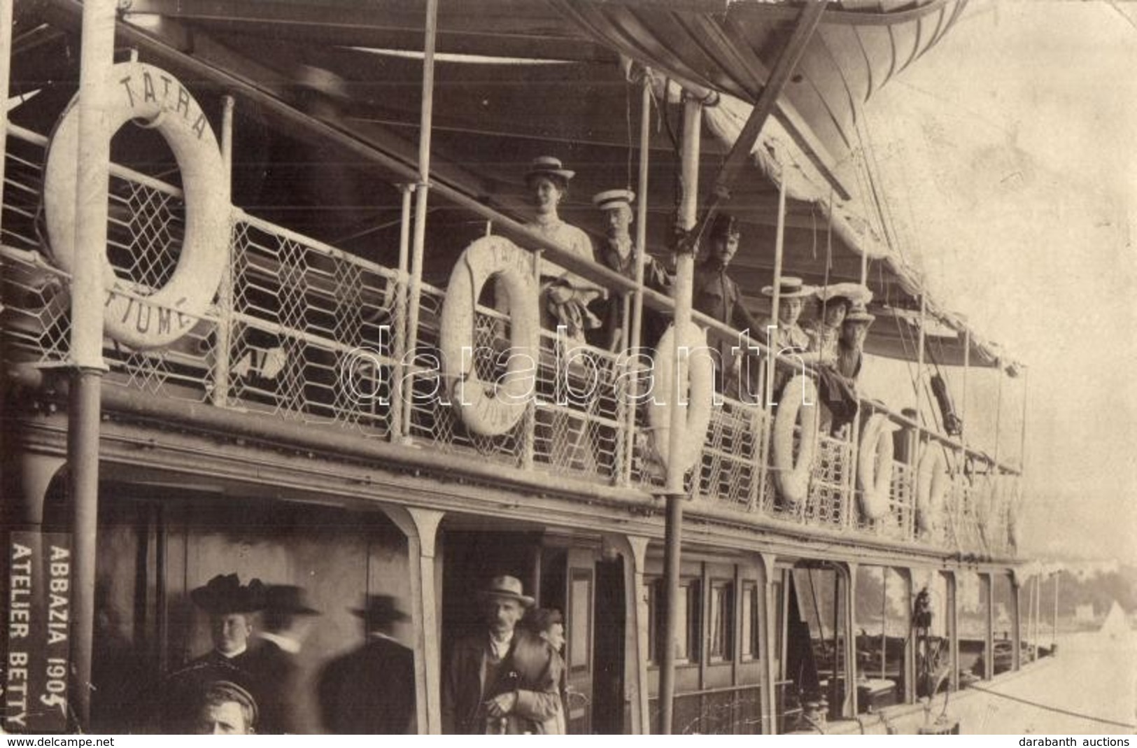 * T2/T3 1905 Abbazia, Tátra Egycsavaros Tengeri Személyszállító Gőzhajó, Utasok / Tátra Sea Passenger Steamship In Abbaz - Ohne Zuordnung