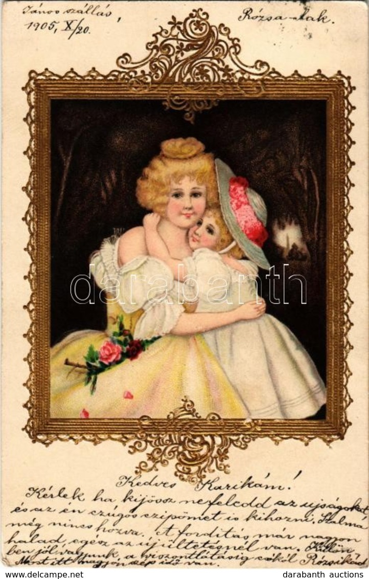 T2 1905 Lady With Girl. Emb. Litho Frame - Zonder Classificatie