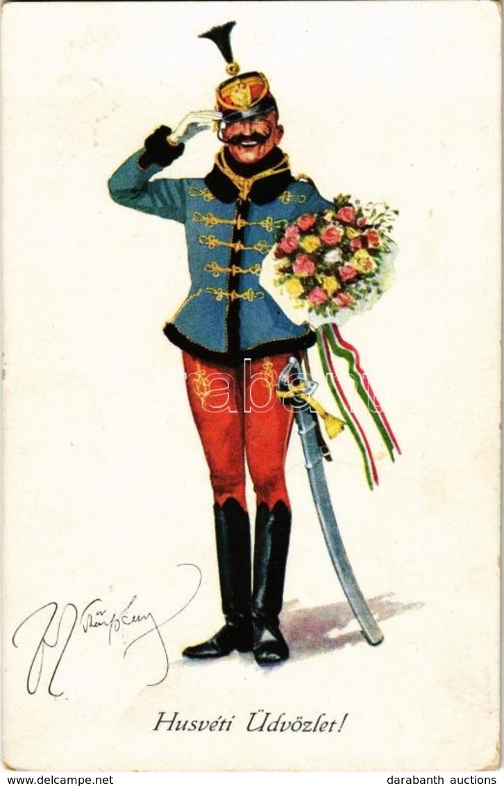 T2 Húsvéti üdvözlet! / Hungarian Hussar, Easter Greeting. M. Munk Wien Nr. 1064. S: Fritz Schönpflug - Zonder Classificatie